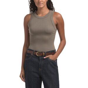 MICHAEL STARS Olive Made In Usa Gina Wide Binding Crop Tank Top